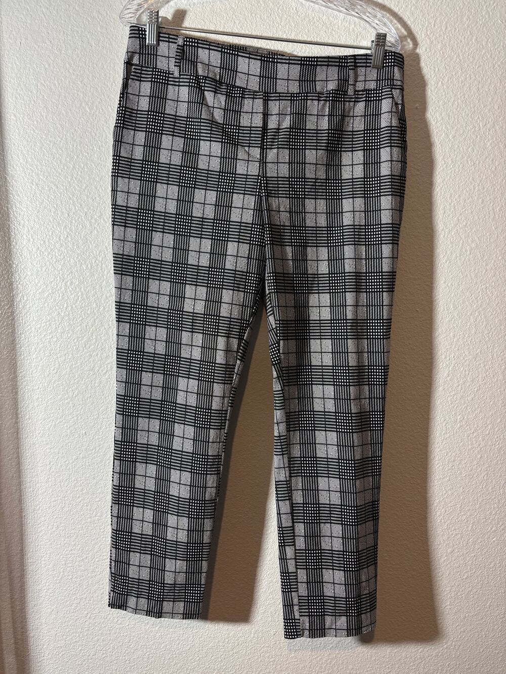 Jules & Leopold Size L Black White Plaid Pull-On Stretch Ankle Trouser Pants
